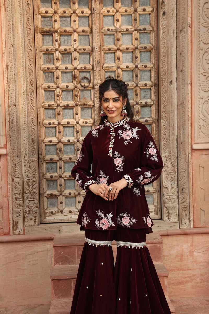 Wine Kurta Sharara Set