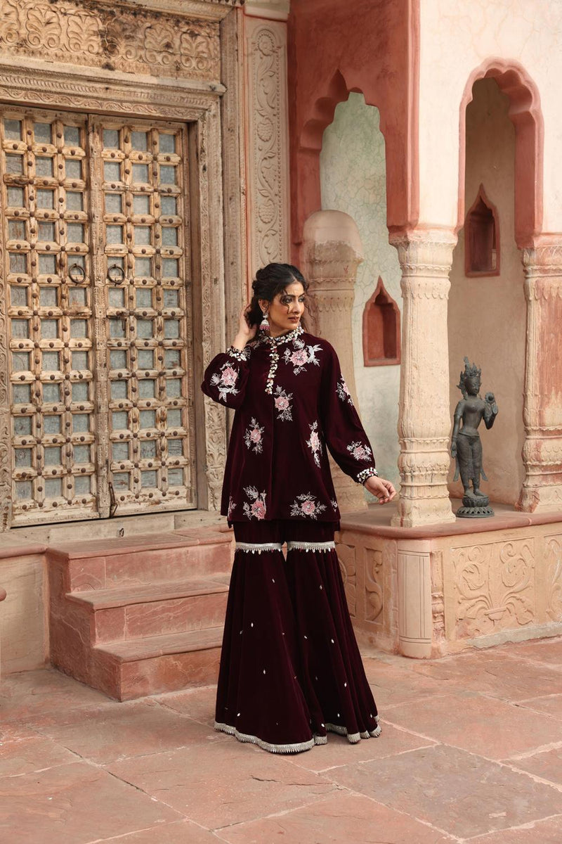 Wine Kurta Sharara Set