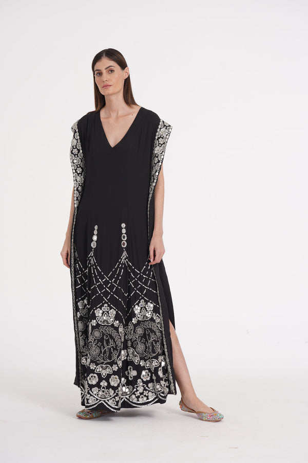 Charcoal Black Hand Embroidered Kaftan