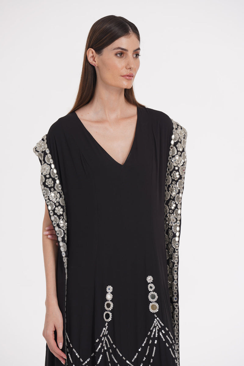 Charcoal Black Hand Embroidered Kaftan