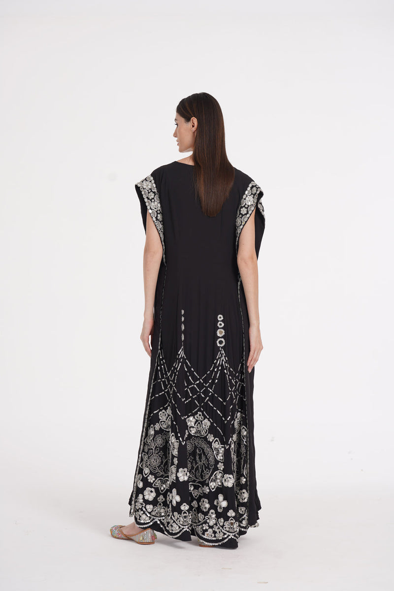 Charcoal Black Hand Embroidered Kaftan