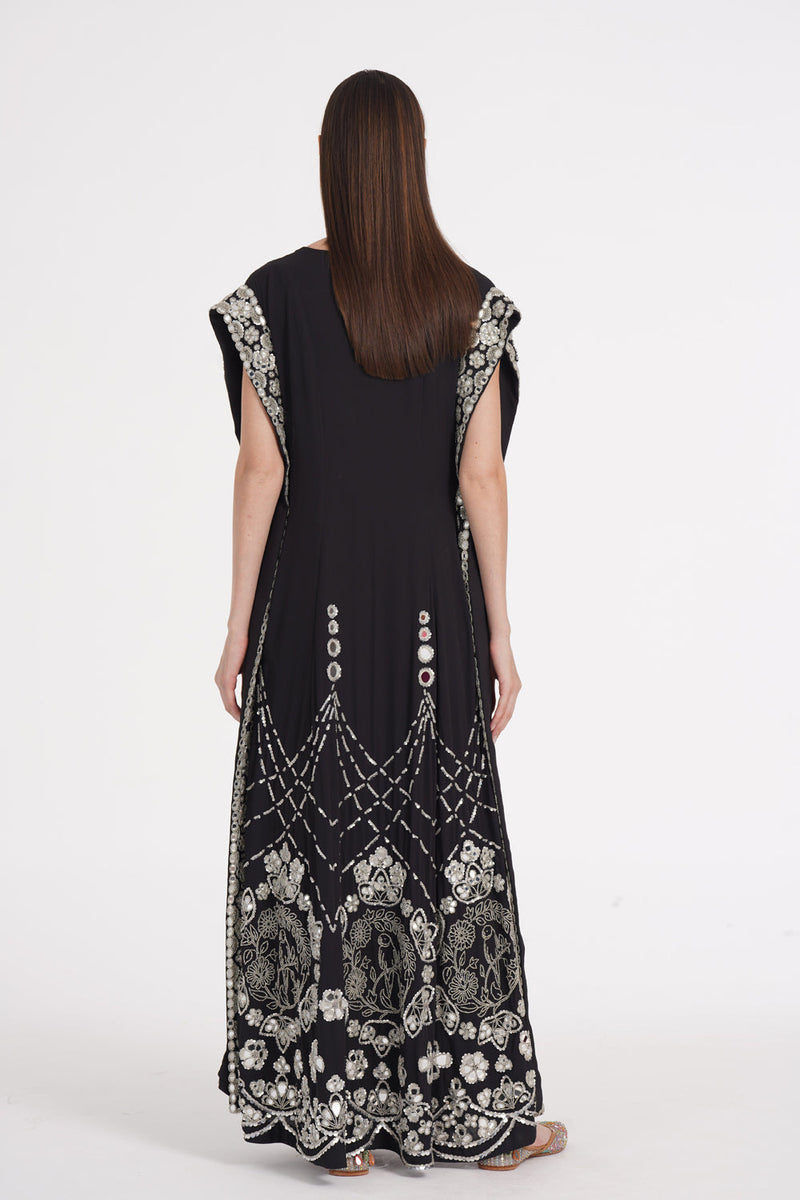 Charcoal Black Hand Embroidered Kaftan