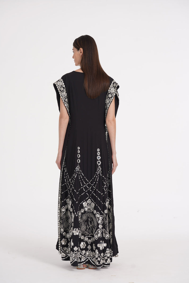 Charcoal Black Hand Embroidered Kaftan