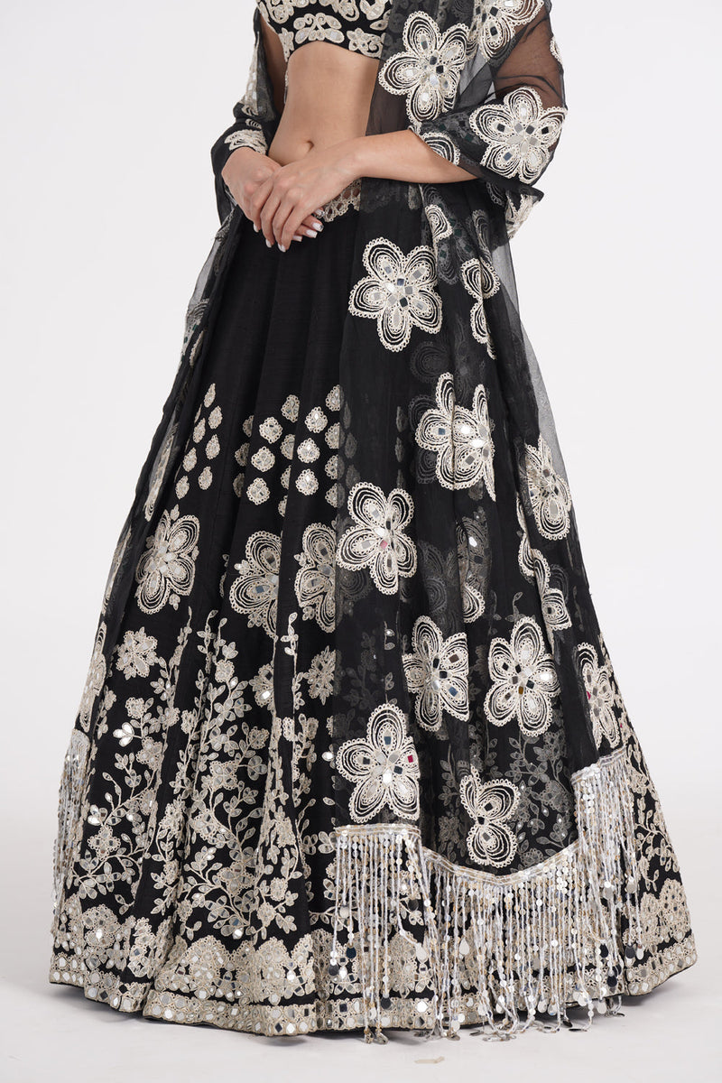 Jet Black Lehenga Set Embellished Using Ivory Details