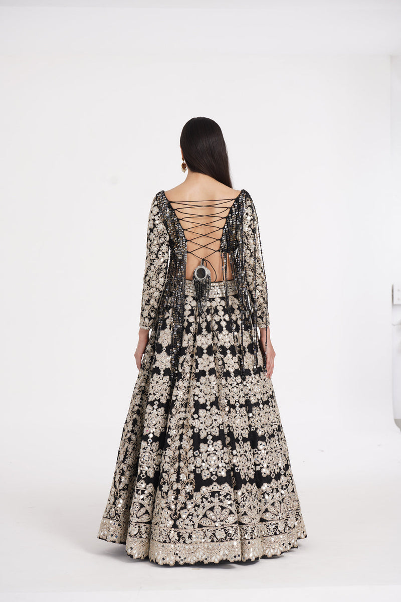 Jet Black Lehenga Set Embellished Using Ivory Details