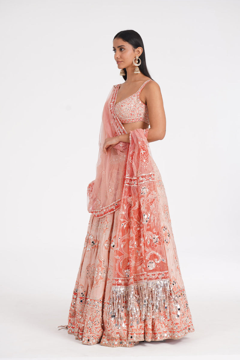 Peach Quarts Lehenga Set