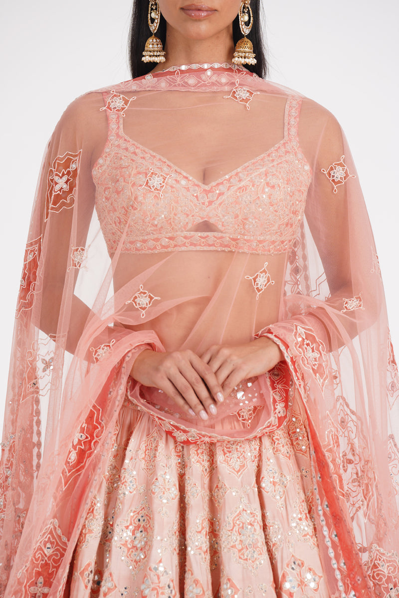 Peach Quarts Lehenga Set