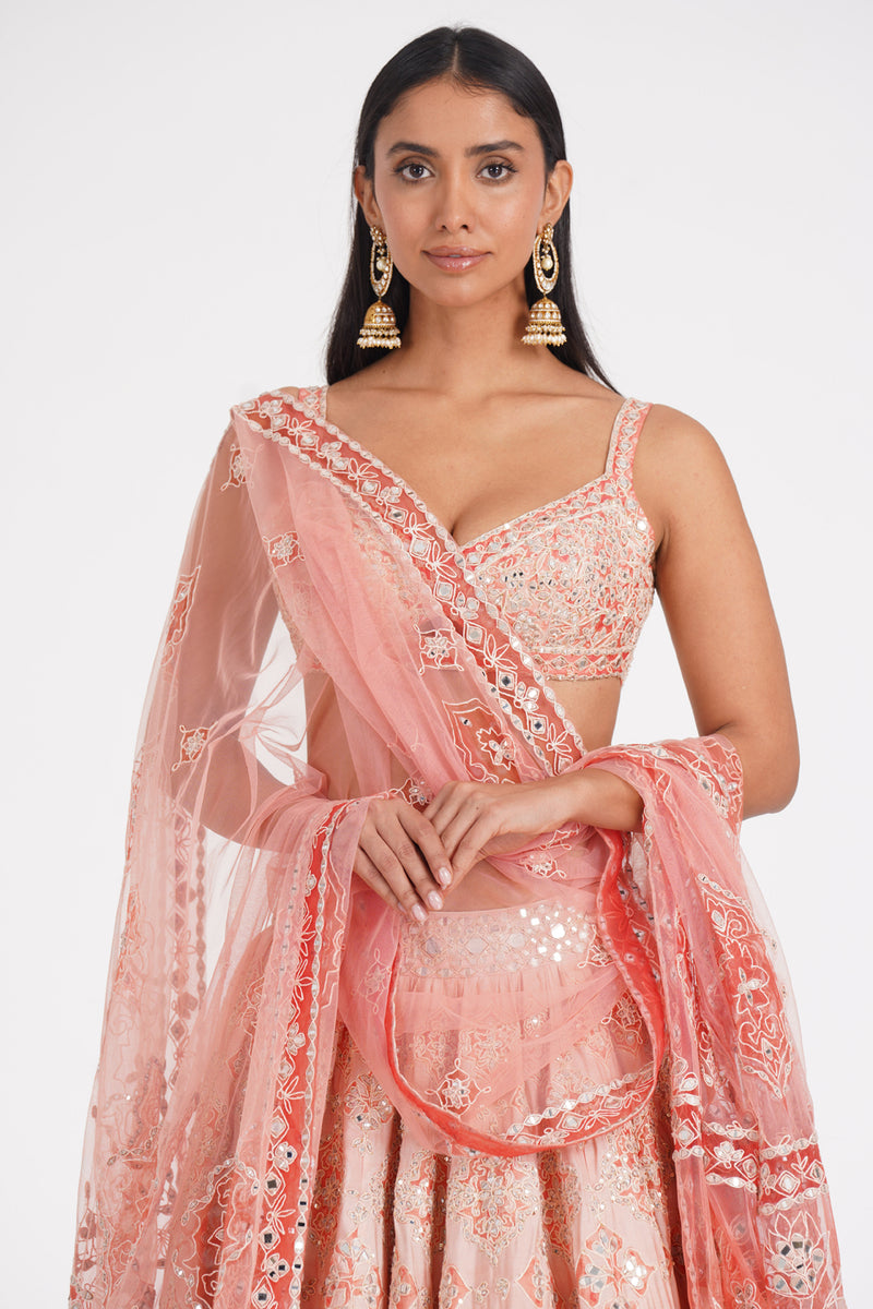 Peach Quarts Lehenga Set