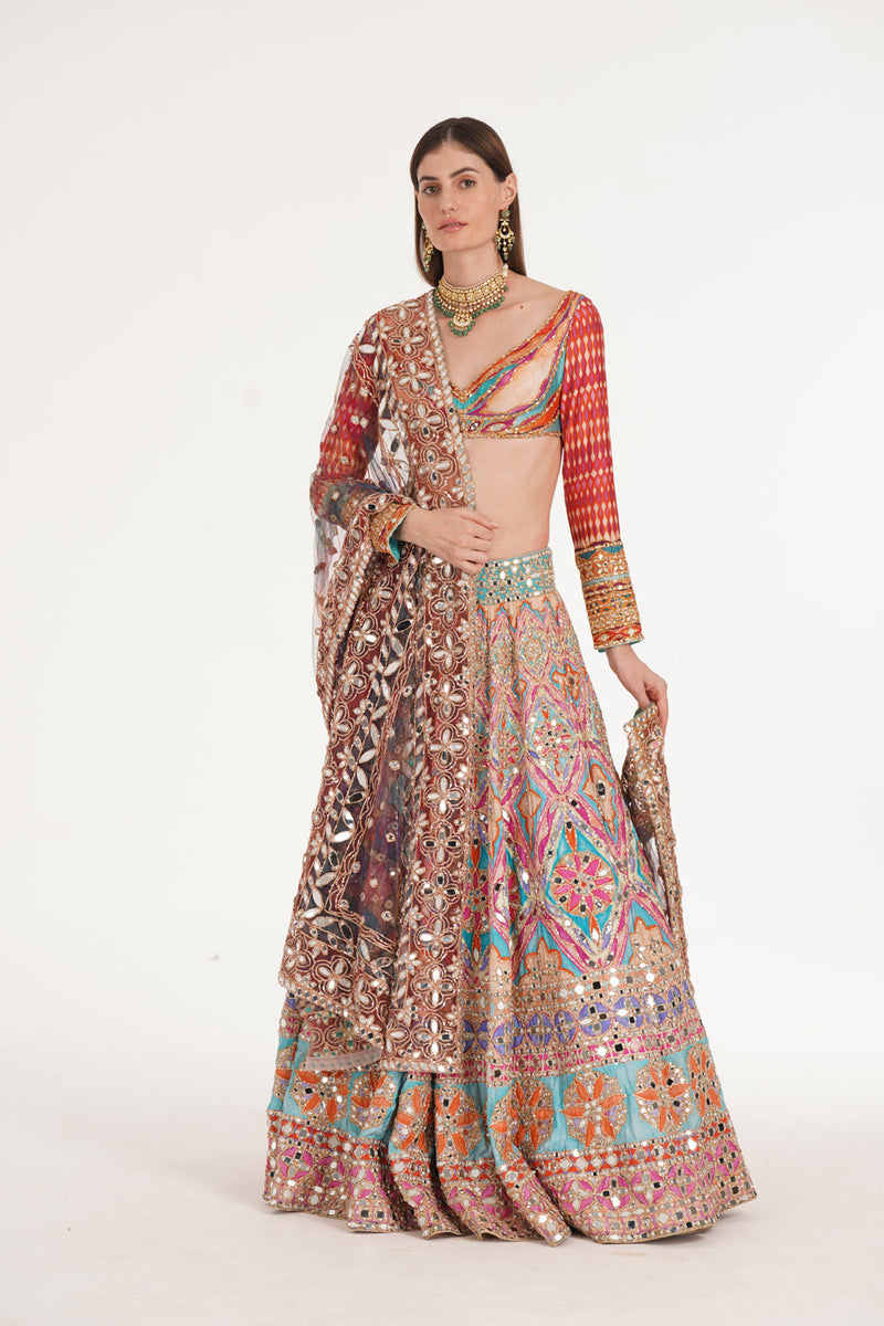 Lake Blue Multishade Lehenga Set