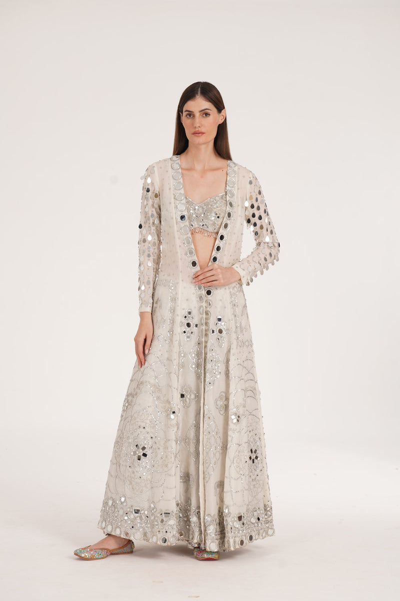 Snowbound Ivory Jacket Sharara Set