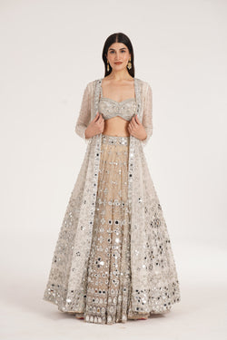 Dusty Ivory Jacket Lehenga Set