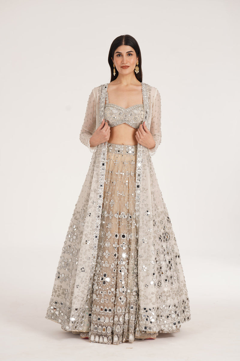 Dusty Ivory Jacket Lehenga Set