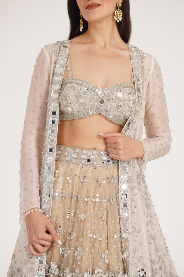 Dusty Ivory Jacket Lehenga Set