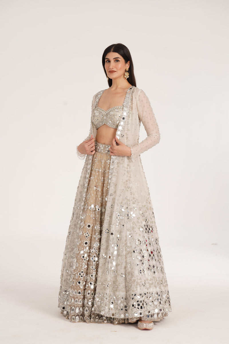 Dusty Ivory Jacket Lehenga Set