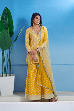 Yellow Sharara With Kurta And Dupatta Set