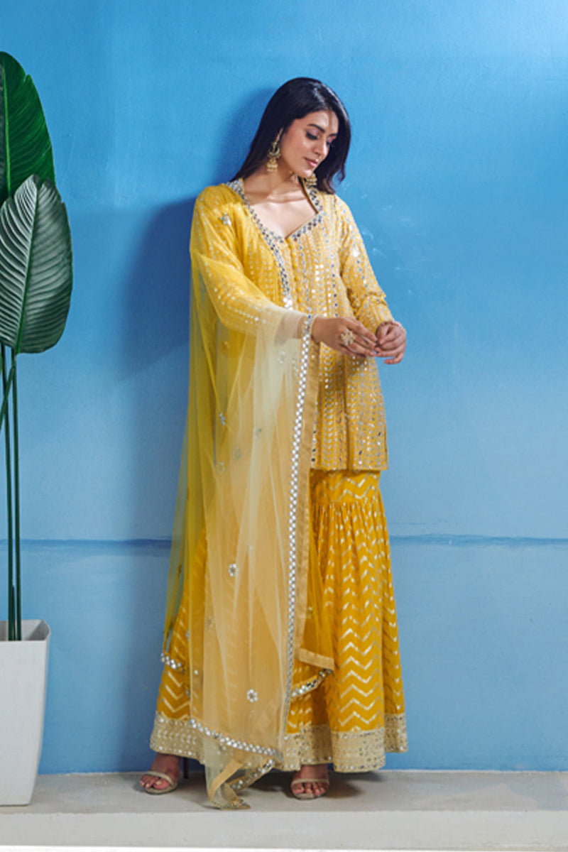 Yellow Sharara With Kurta And Dupatta Set