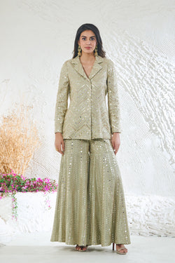 Sage Green Sharara With Short Style Kurta Jacket