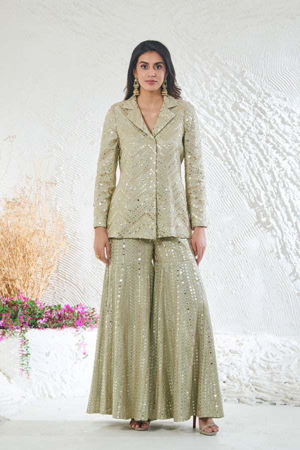 Sage Green Sharara With Short Style Kurta Jacket