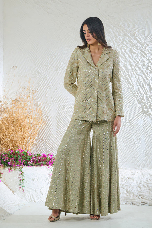 Sage Green Sharara With Short Style Kurta Jacket