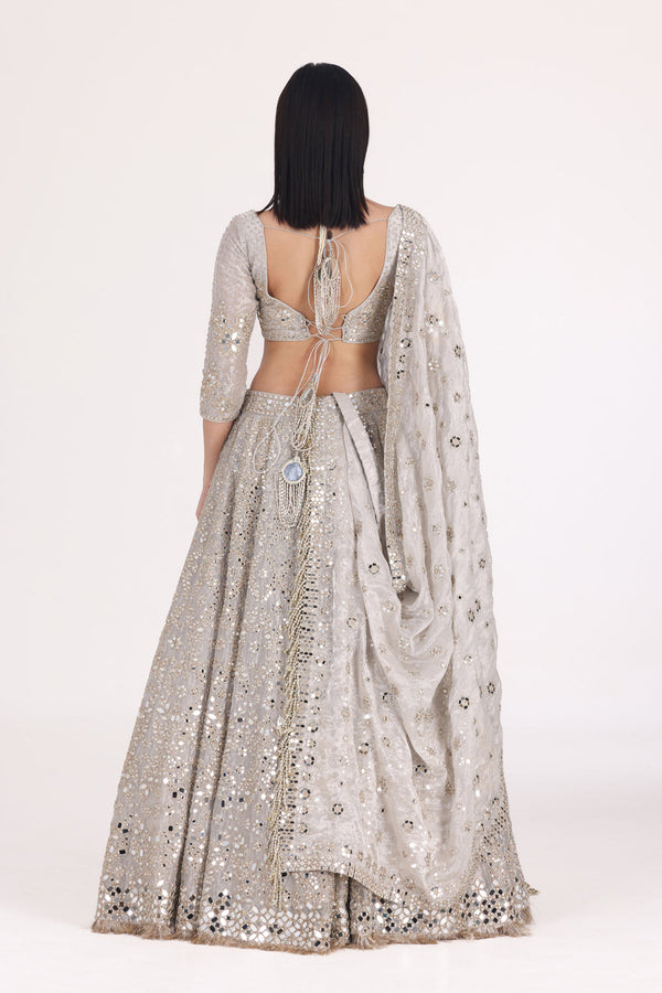 Silver Tissue Embellished Lehenga Set