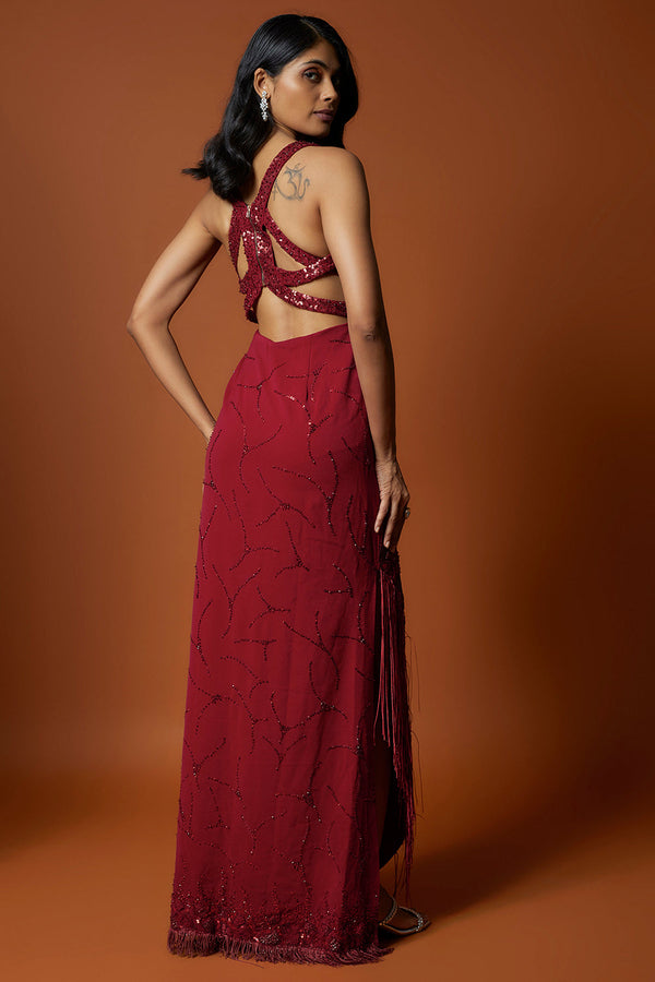 Red Emmbroidere Cocktail Gown