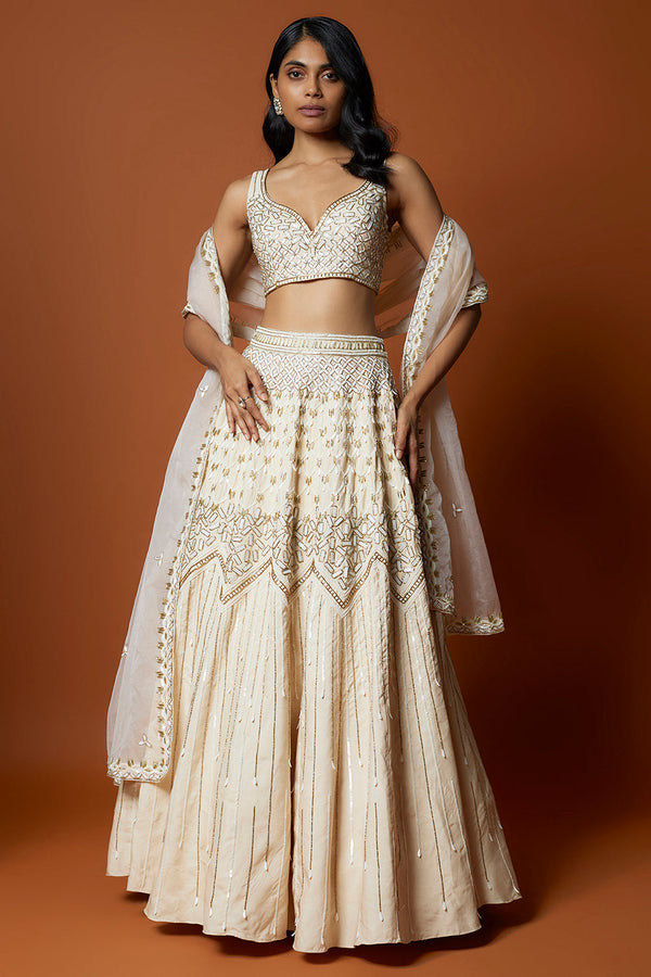 Ivory Gold Embroidered Lehenga Set