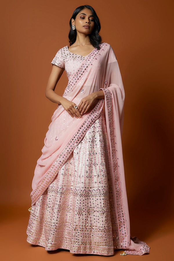 Baby Pink Embroidered Lehenga Set