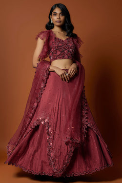 Red Embroidered Lehenga Set