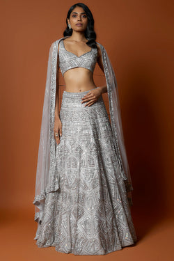 Silver Grey Embroidered Lehenga Set