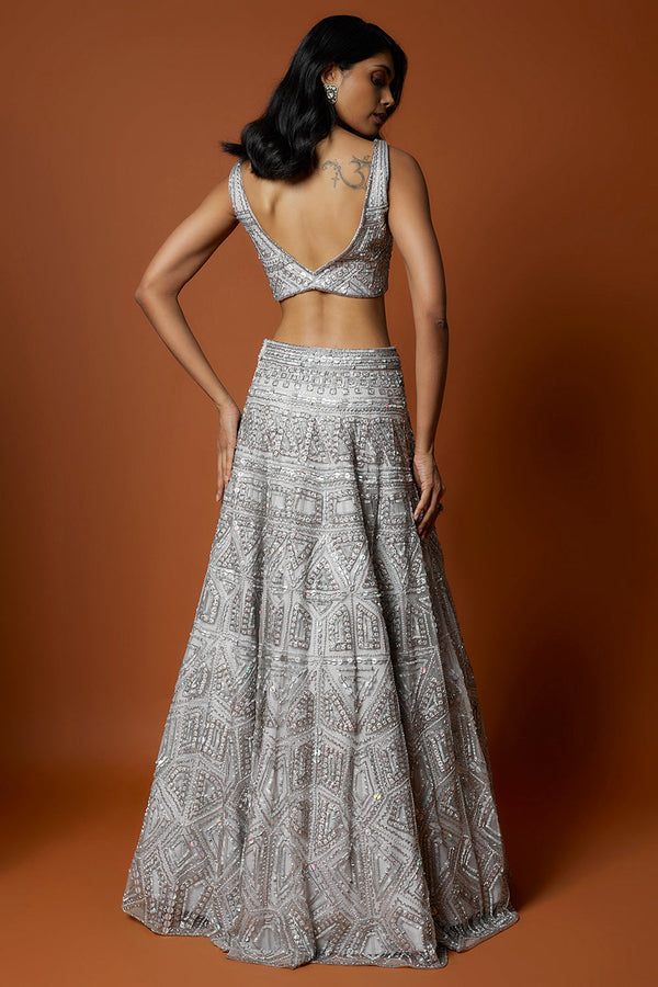 Silver Grey Embroidered Lehenga Set