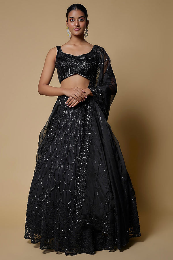 Black Embroidered Lehenga Set