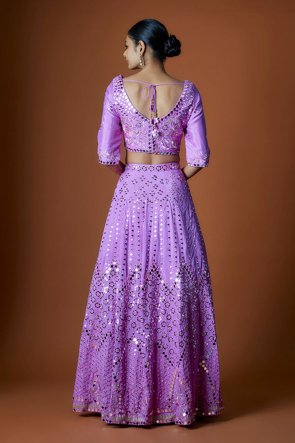 Ultra Pink Mirror Embroidered Lehenga Set