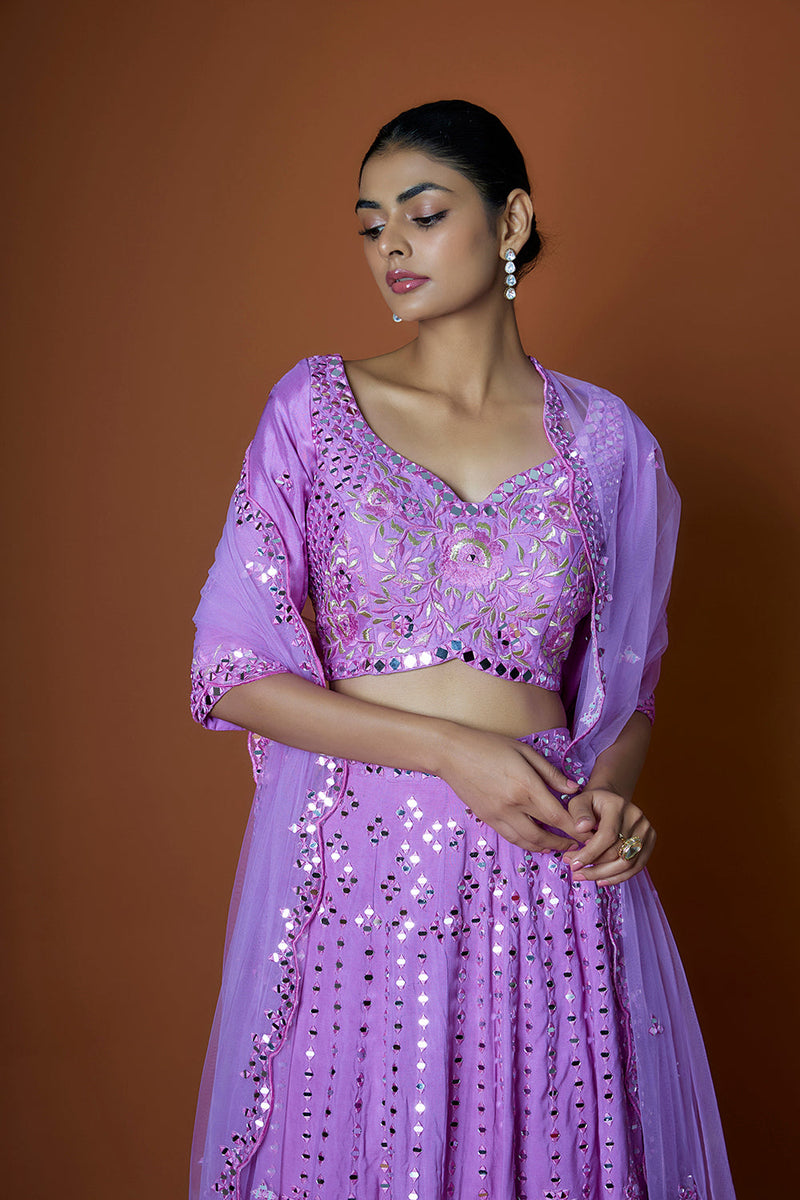 Ultra Pink Mirror Embroidered Lehenga Set