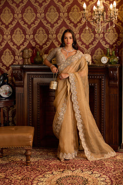 Champagne Gold Organza Elegance Sari