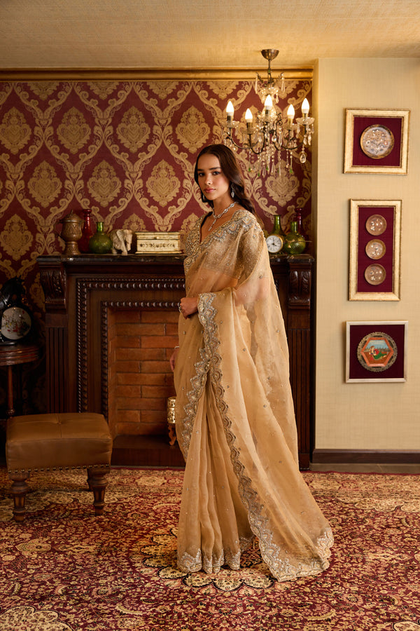 Champagne Gold Organza Elegance Sari