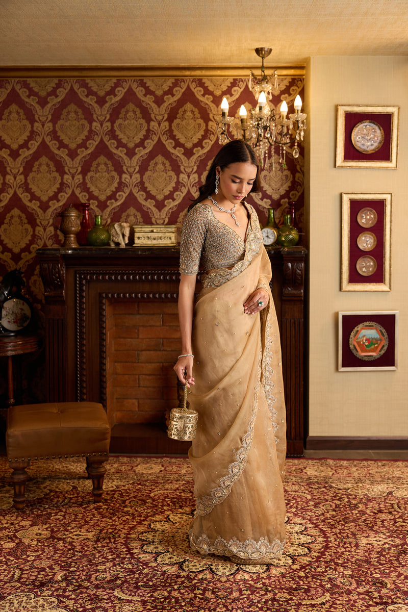 Champagne Gold Organza Elegance Sari