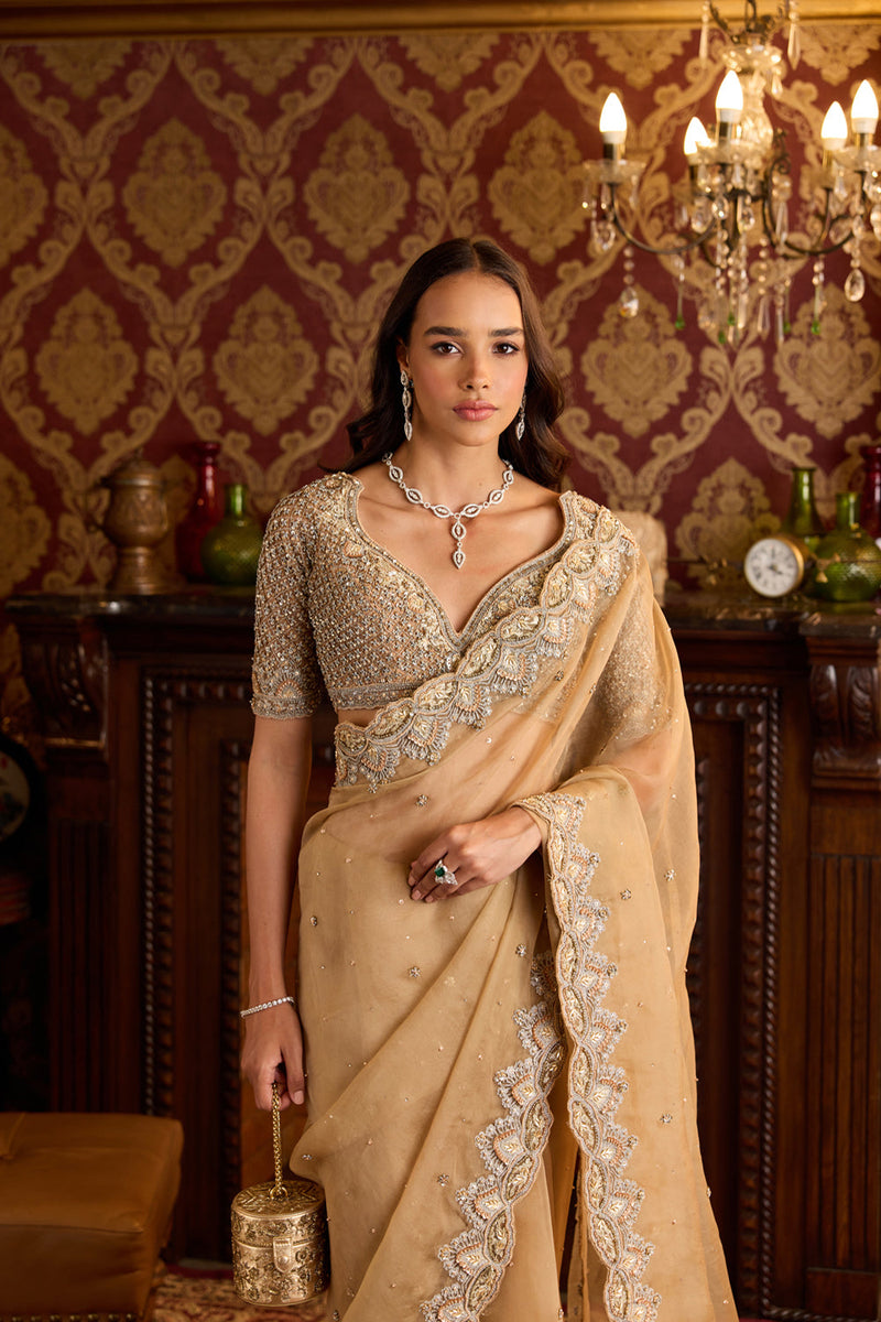 Champagne Gold Organza Elegance Sari