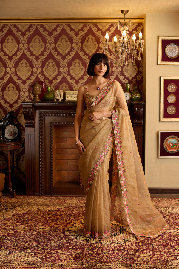 Vibrant Floral Organza Elegance Sari