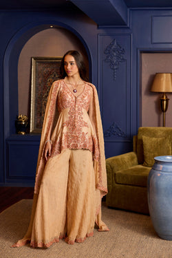 Fresh Peach Silk Sharara Set