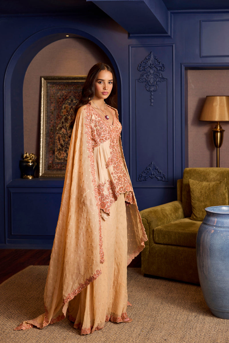 Fresh Peach Silk Sharara Set