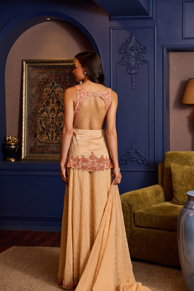 Fresh Peach Silk Sharara Set