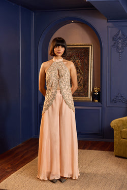 Fresh Peach Organza Sharara Ensemble