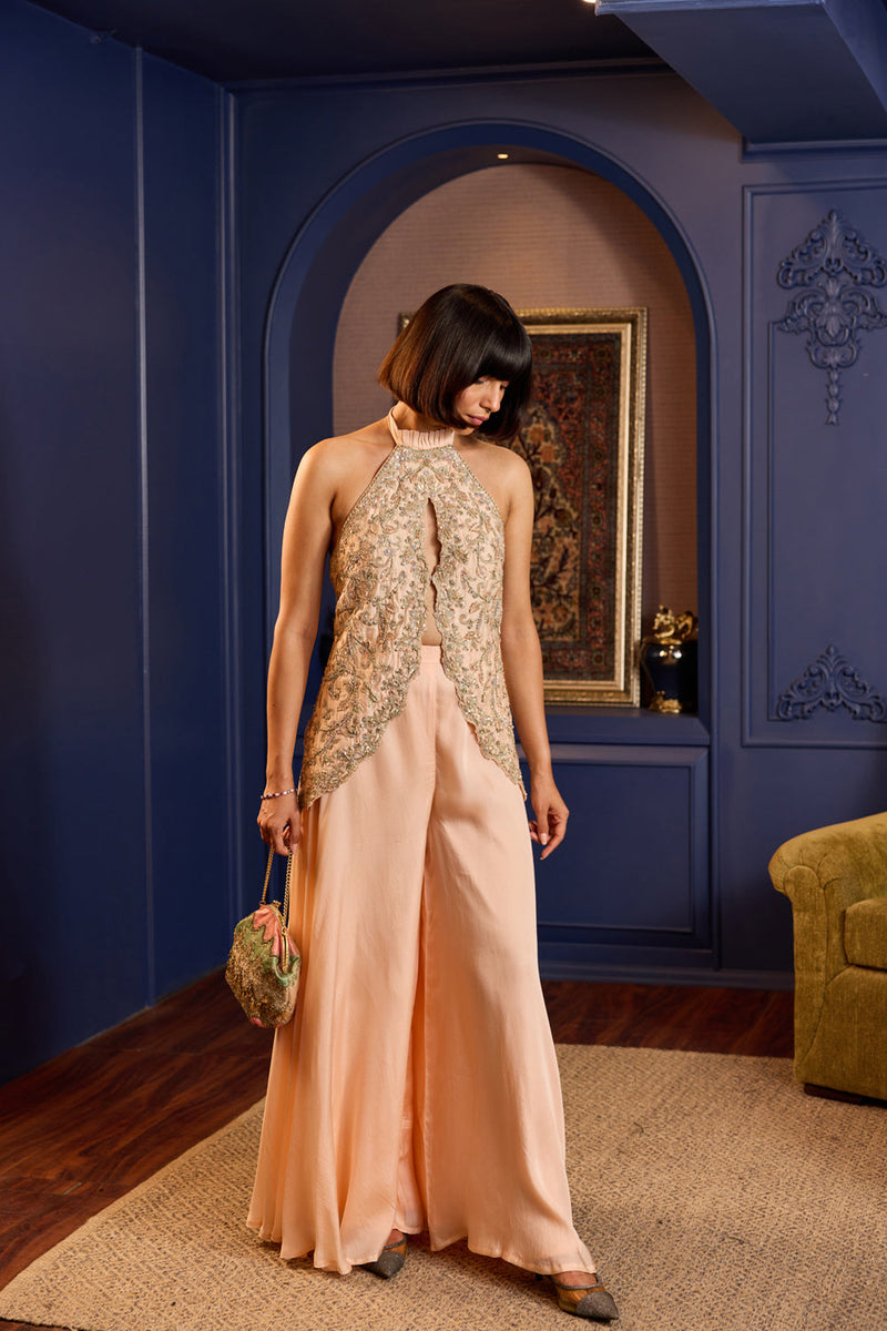 Fresh Peach Organza Sharara Ensemble