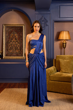 Electric Blue Stitched Sari