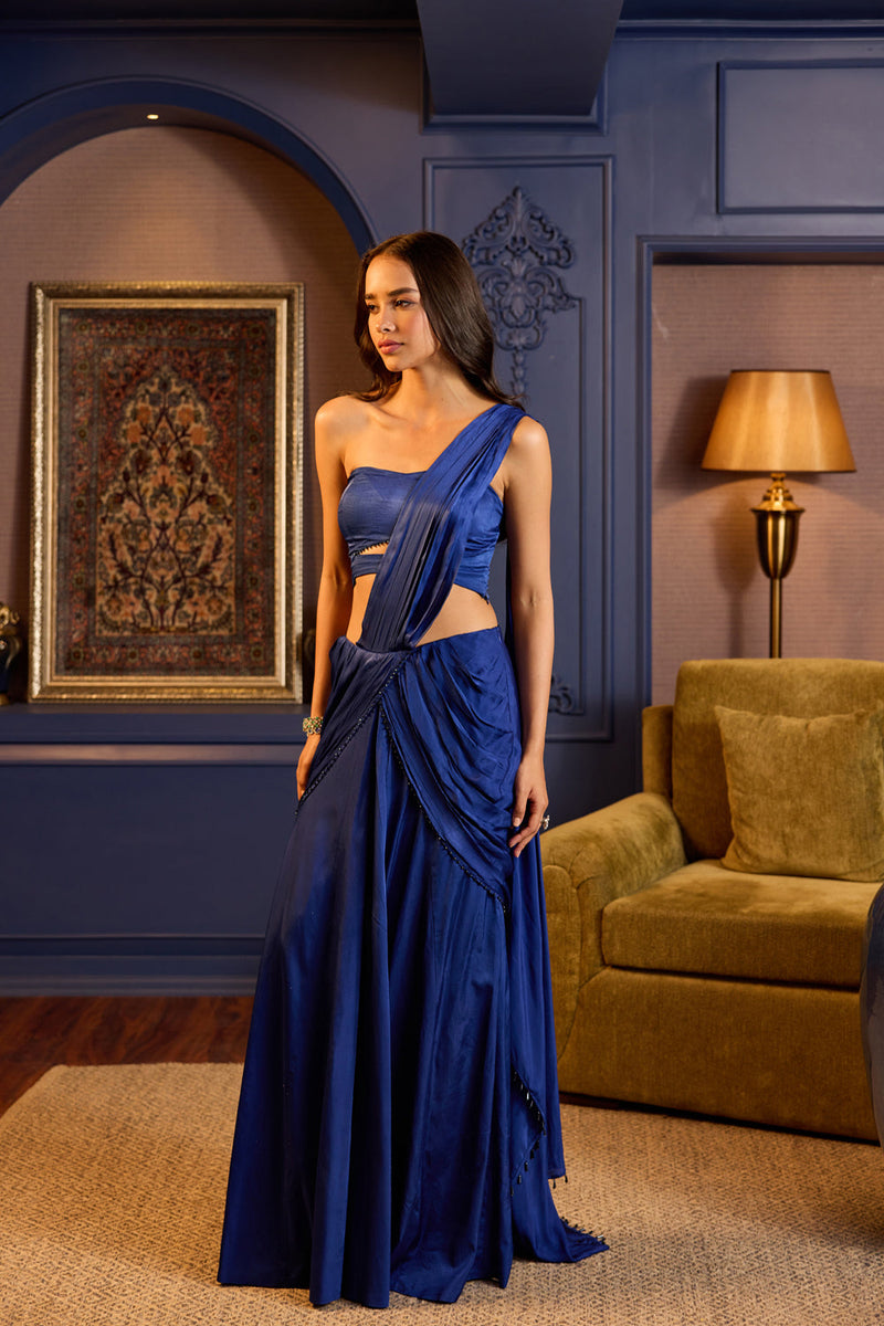 Electric Blue Stitched Sari