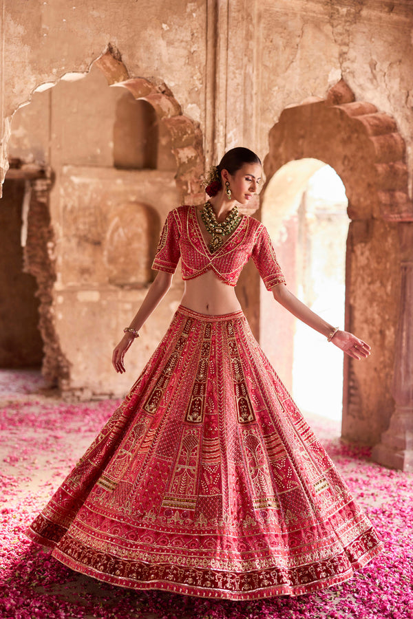 "Ariana" Red Zardosi Bridal Lehenga Set