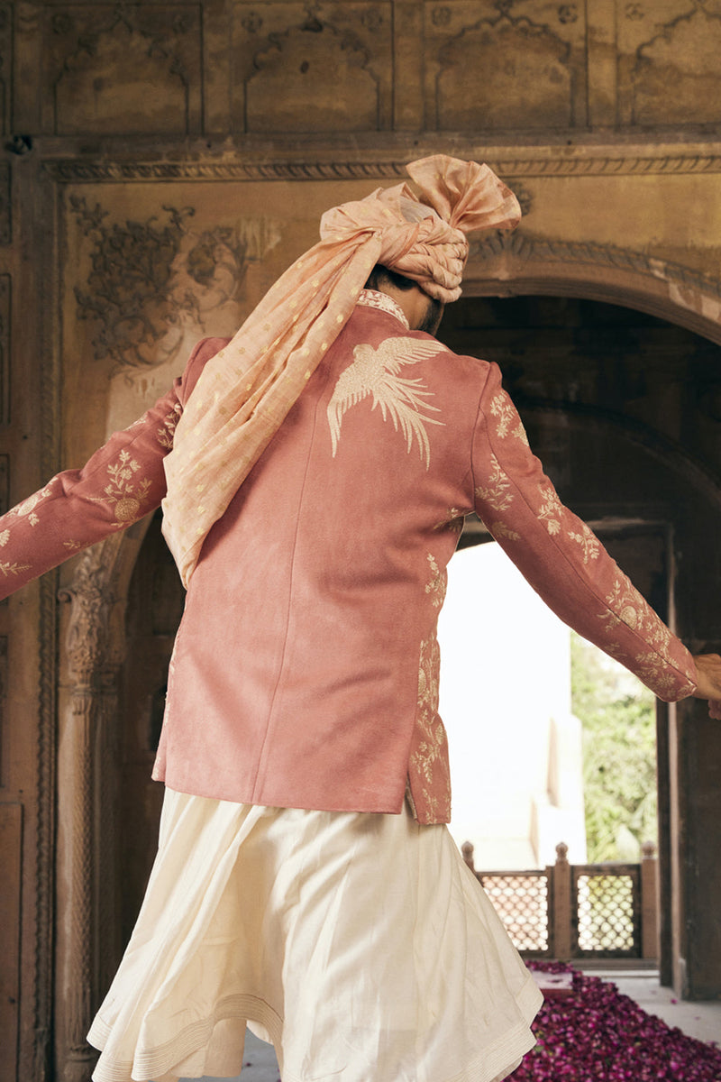 Pink Kiran Dori Embroidery Bandhgala With Anarkali Kurta