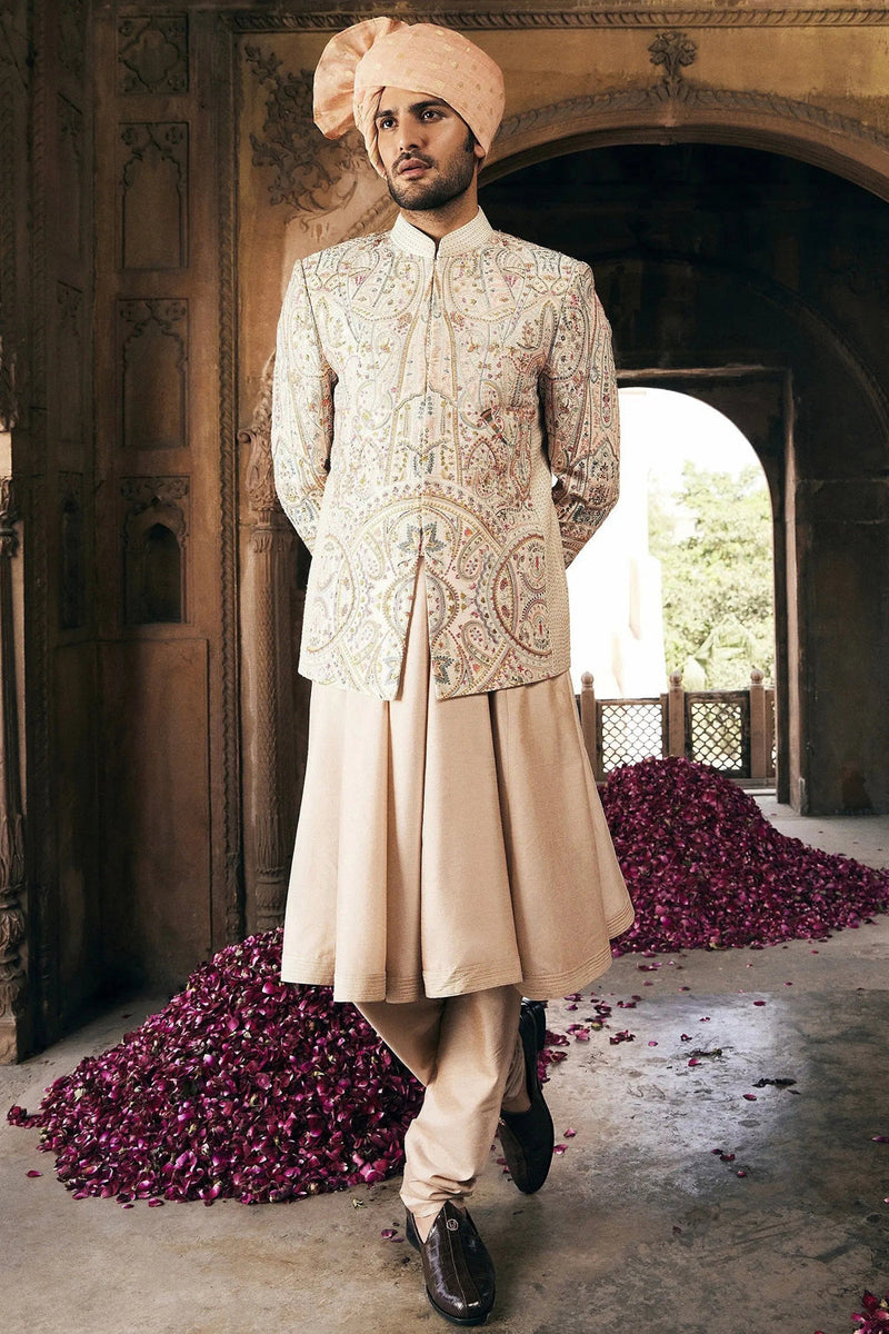 Cream Bandhgala With Multi Colored Embroidery