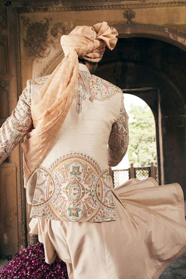 Cream Bandhgala With Multi Colored Embroidery