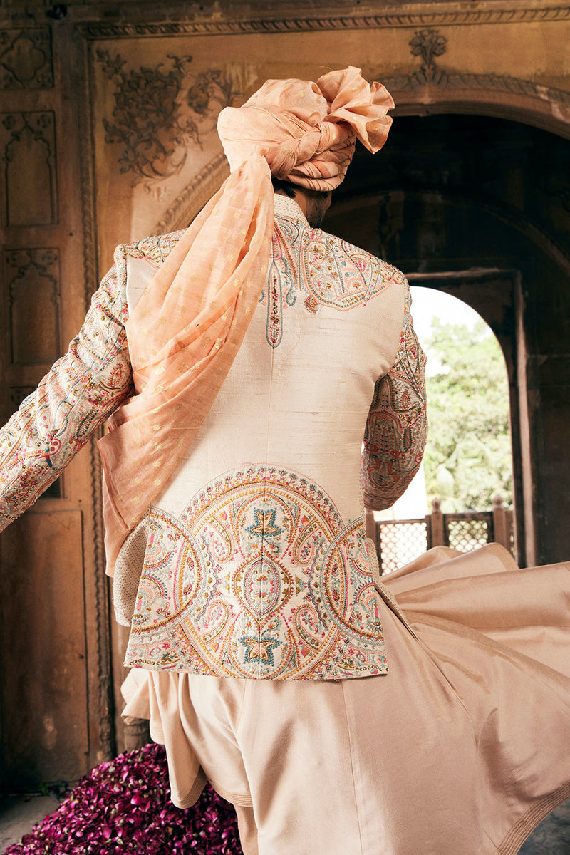 Cream Bandhgala With Multi Colored Embroidery